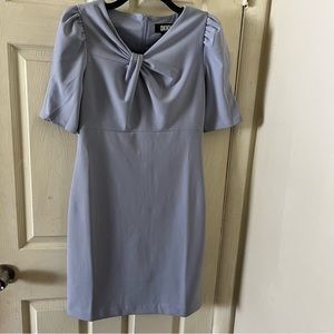 DKNY Women's Puff Sleeve Mini Dress Color Sky Mist Asymmetric Neck Size 8. NWT.